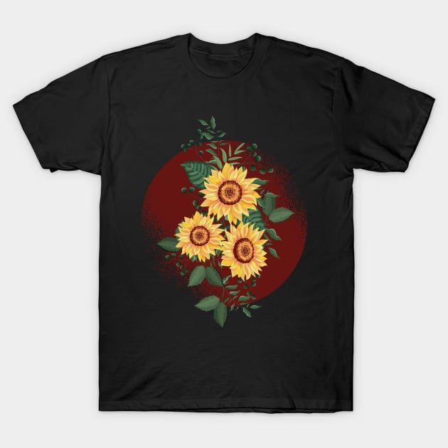 Yellow Sunflower Floral Watercolor Positivity T-Shirt by TeddyTees